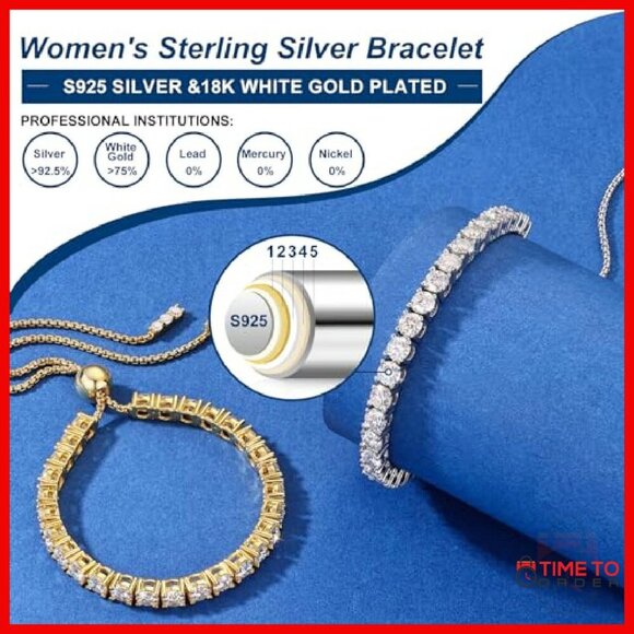 Moissanite Tennis Bracelet 7.76ct Adjustable 18K White Gold Plated Sterling - Picture 5 of 8